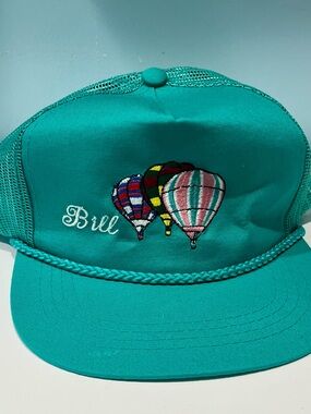 Teal Trucker Hat with Hot Air Balloon Embroidery